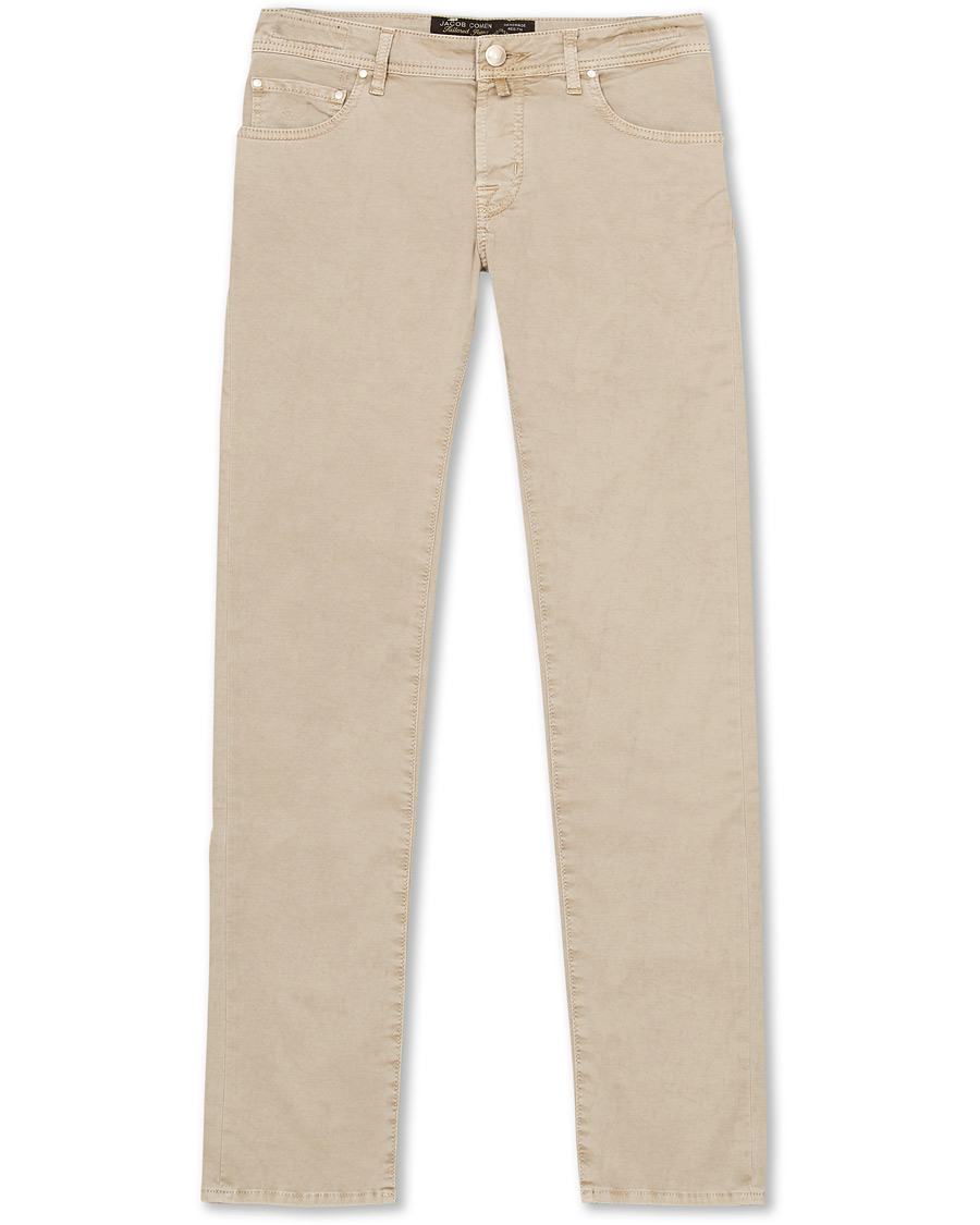 Homme | Pantalons | Jacob Cohën | 5-Pocket Gabardine Trousers Beige