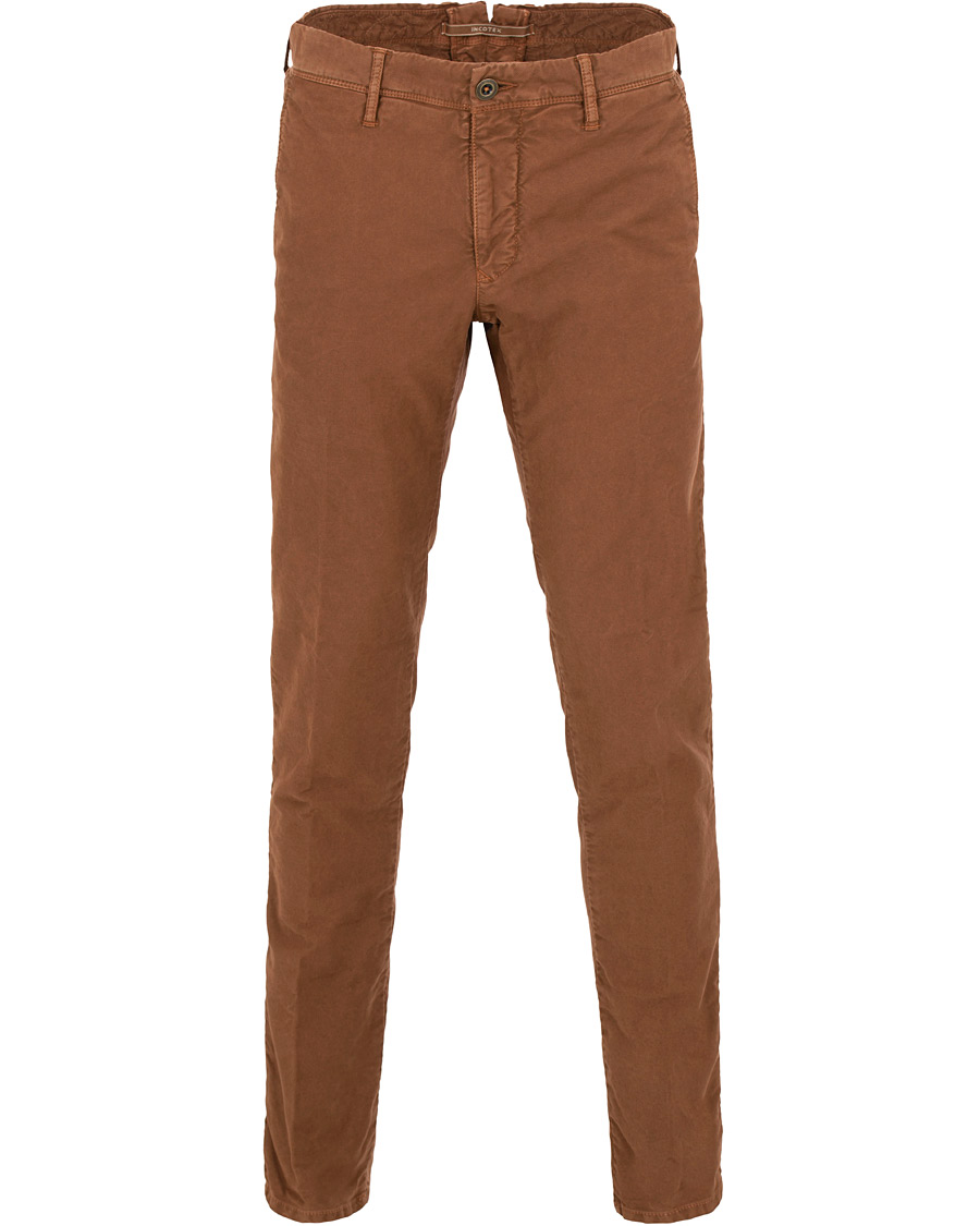 Homme | Pantalons | Incotex | Slim Fit Garment Dyed Washed Slacks Terracotta