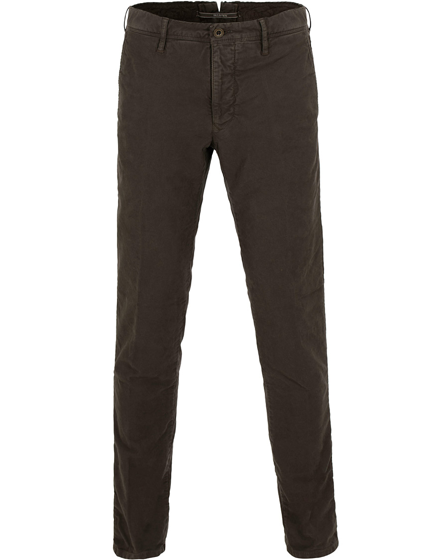 Homme | Pantalons | Incotex | Slim Fit Garment Dyed Washed Slacks Dark Brown