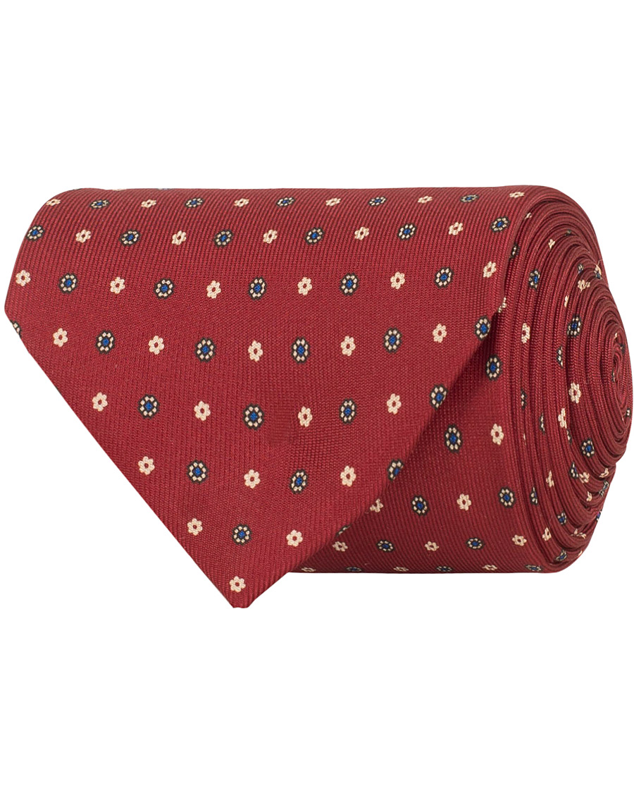Homme | E. Marinella 3-Fold Printed Classic Dot Silk Tie 8 Cm Burgundy | E. Marinella | 3-Fold Printed Classic Dot Silk Tie 8 Cm Burgundy