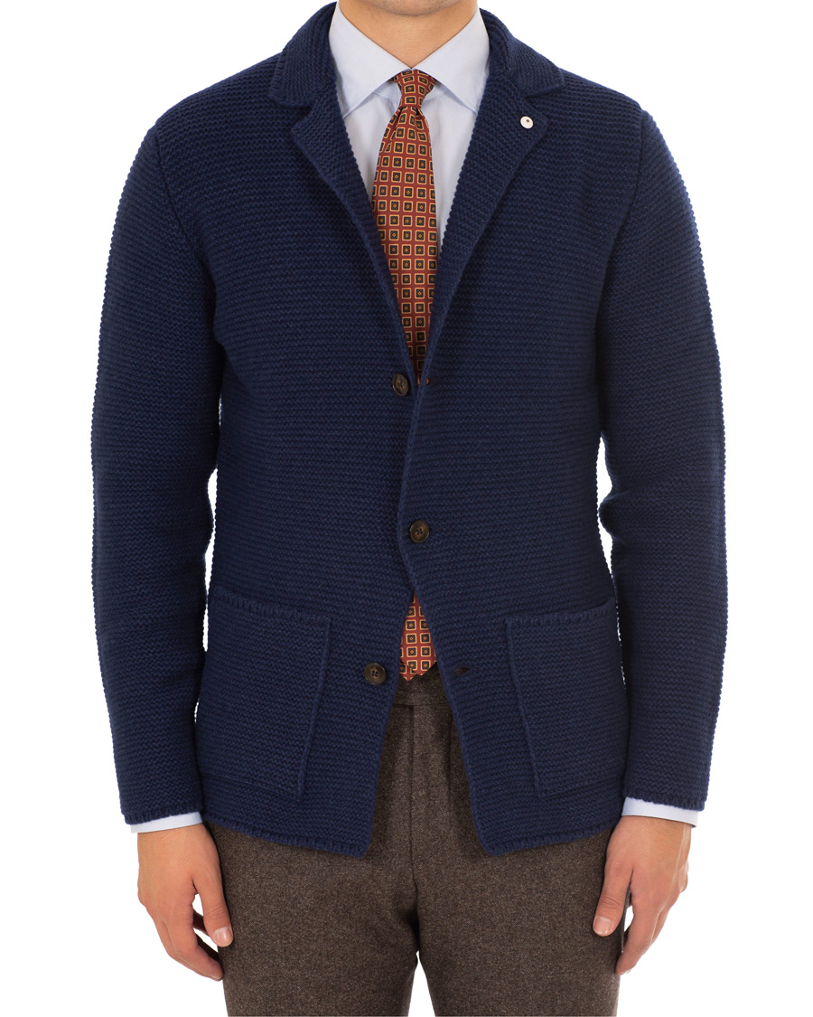 Heren | Blazers | L.B.M. 1911 | Knitted Cardigan Blazer Dark Blue