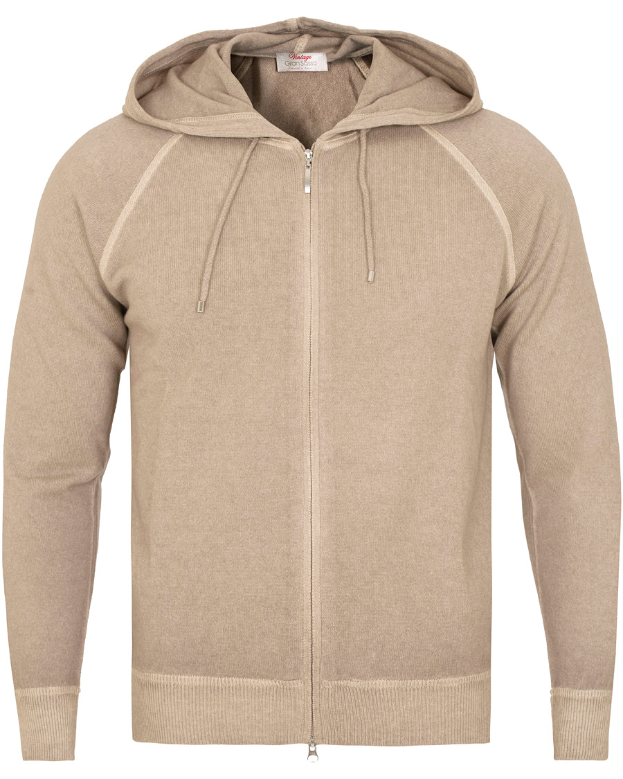 Heren | Truien | Gran Sasso | Vintage Merino Fashion Fit Full Zip Hoodie Beige