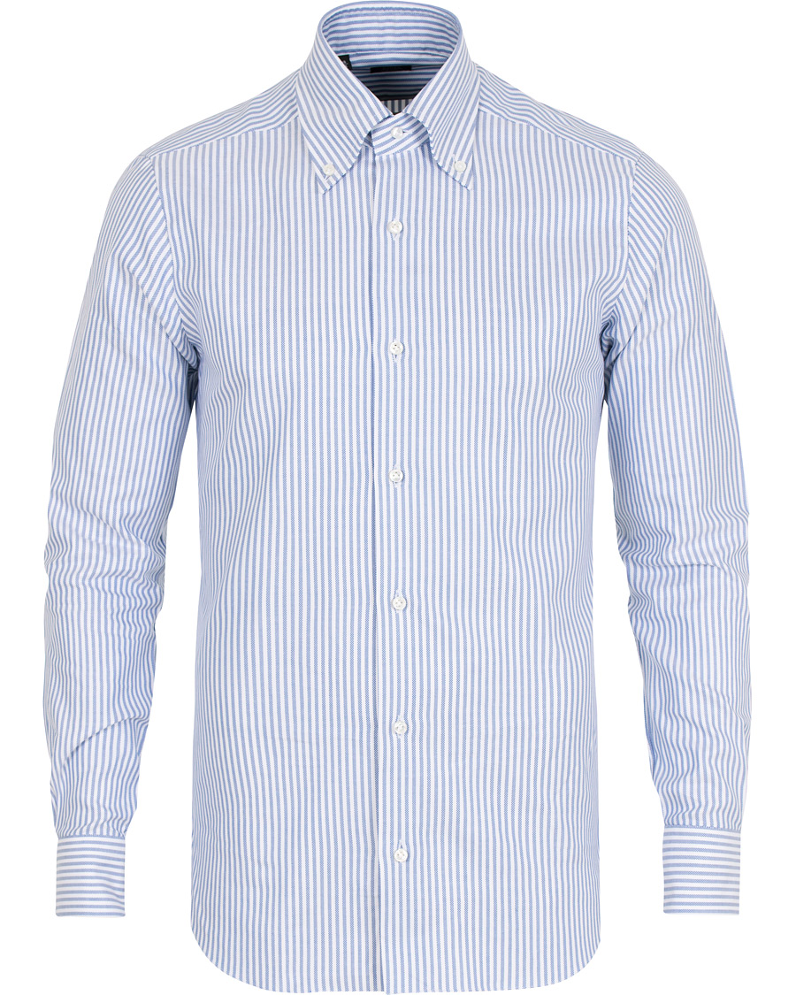 Homme | Chemises | Barba Napoli | Slim Fit Striped Oxford Button Down Shirt Blue