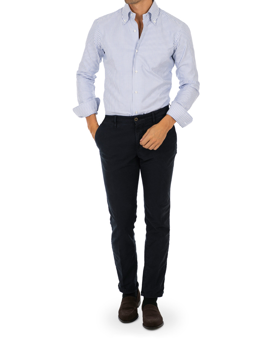 Homme | Chemises | Barba Napoli | Slim Fit Striped Oxford Button Down Shirt Blue