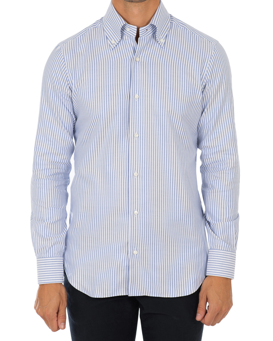 Homme | Chemises | Barba Napoli | Slim Fit Striped Oxford Button Down Shirt Blue