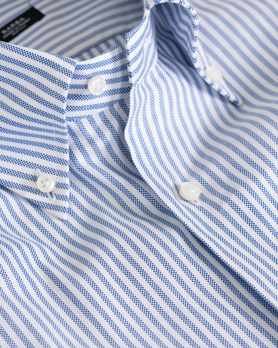 Homme | Chemises | Barba Napoli | Slim Fit Striped Oxford Button Down Shirt Blue
