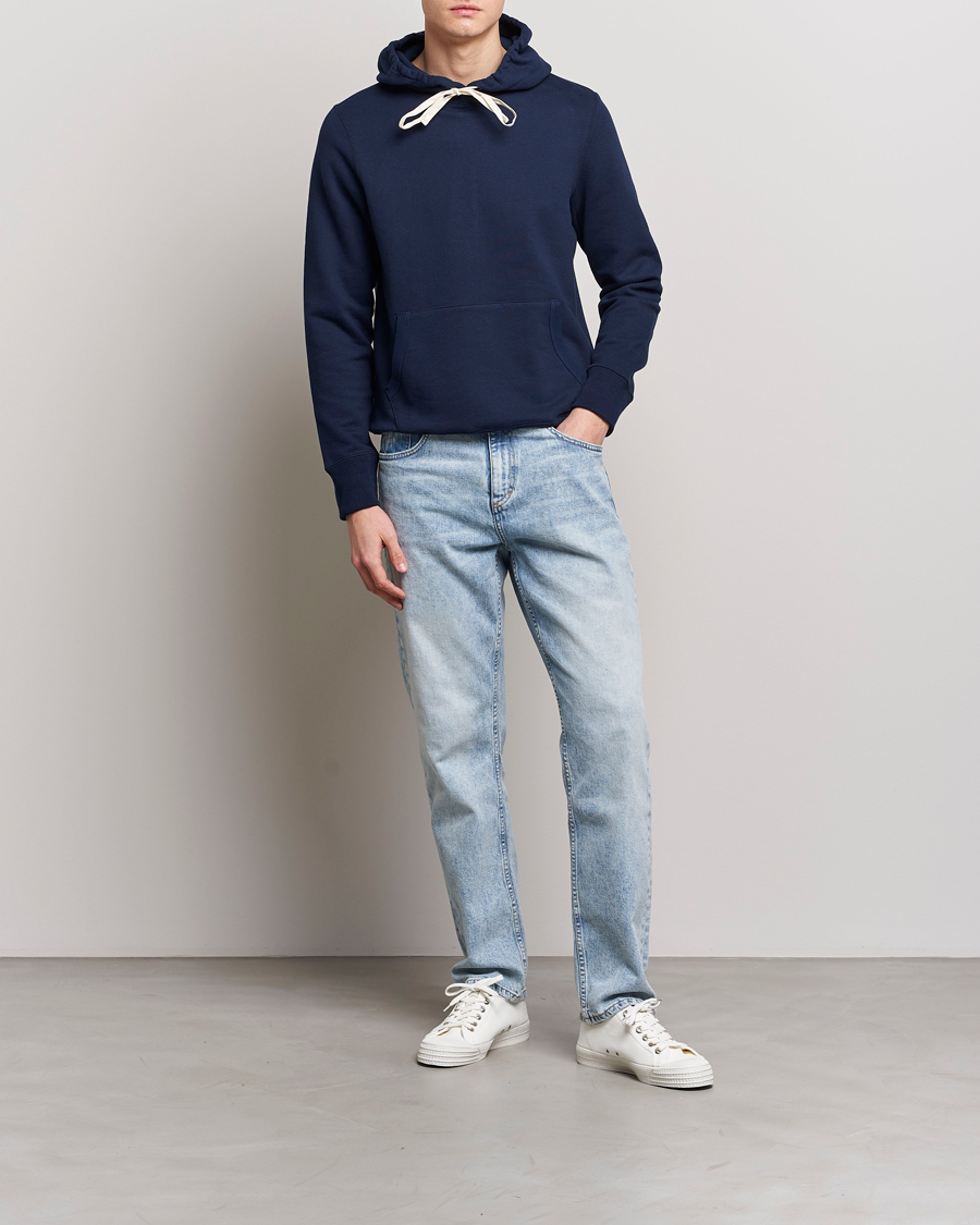Homme | Pulls Et Tricots | Merz b. Schwanen | Cotton Loopwheeled Hoodie Ink Blue