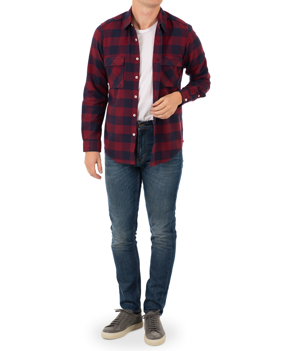 Homme | Chemises | President's | Vespa Soft Flannel Check Shirt Navy/Bordeaux
