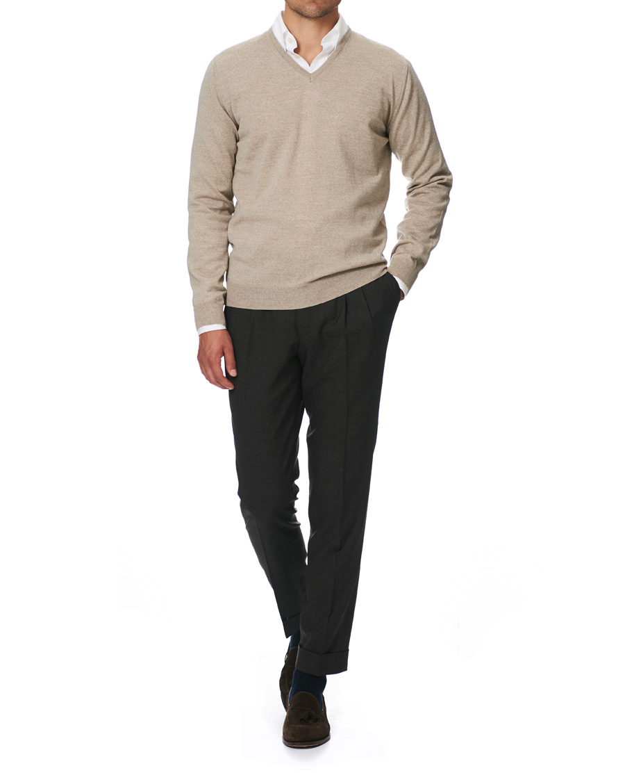 Homme | Pulls Et Tricots | Stenströms | Merino V- Neck Pullover Beige