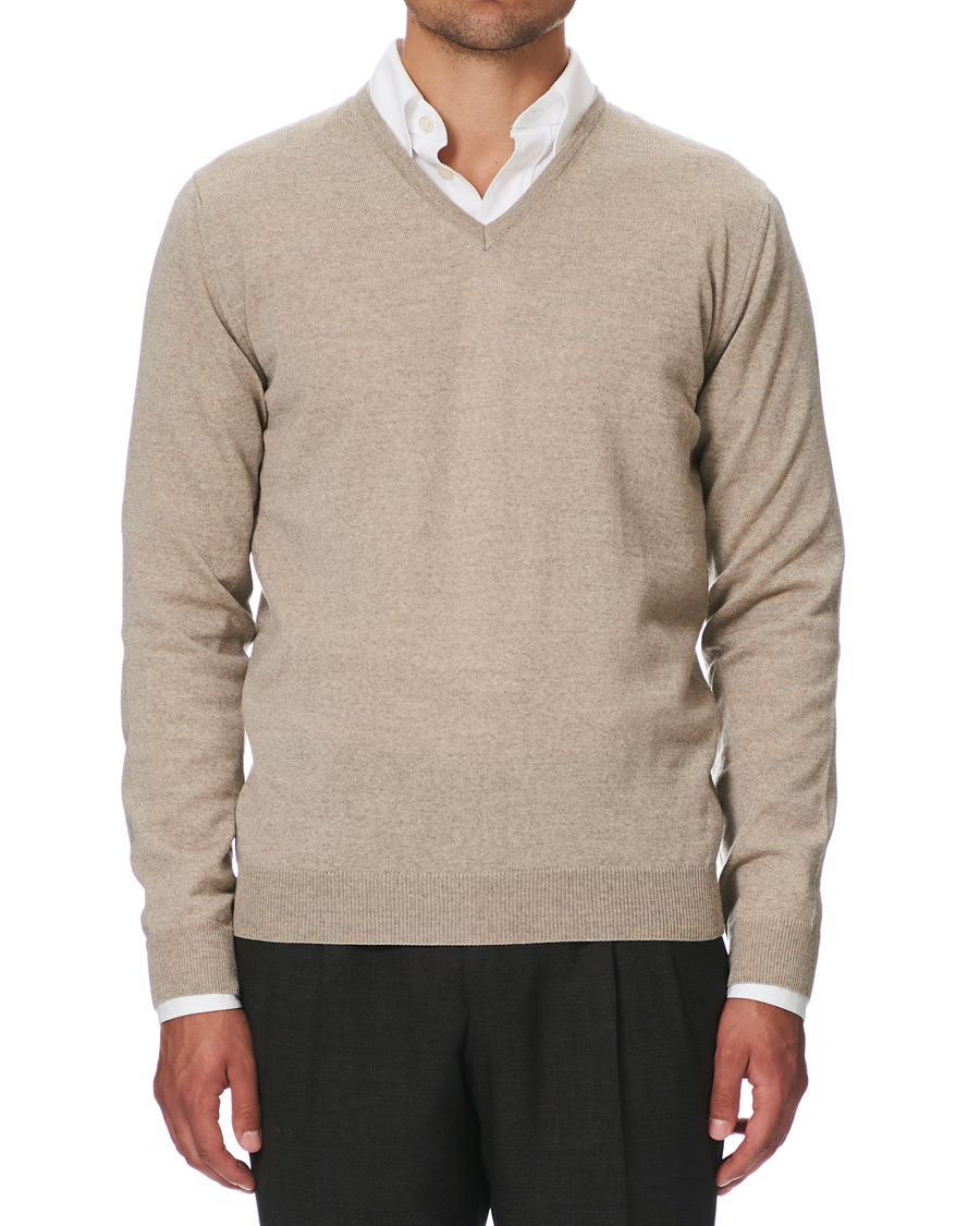 Homme | Pulls Et Tricots | Stenströms | Merino V- Neck Pullover Beige