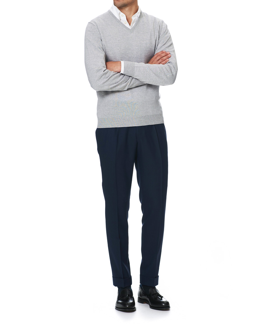 Homme | Pulls Et Tricots | Stenströms | Merino V- Neck Pullover Light Grey