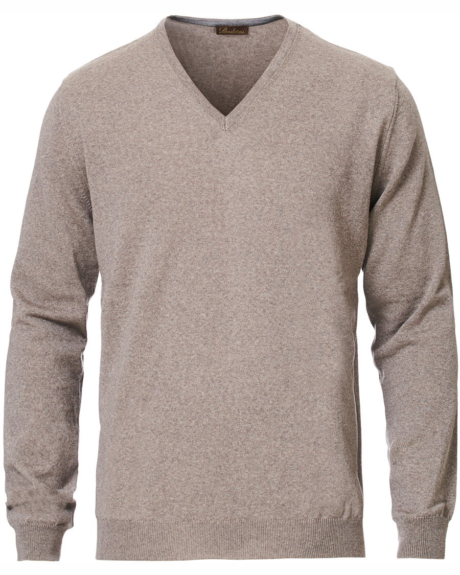 Homme | Pulls Et Tricots | Stenströms | Merino V- Neck Pullover Mud Brown