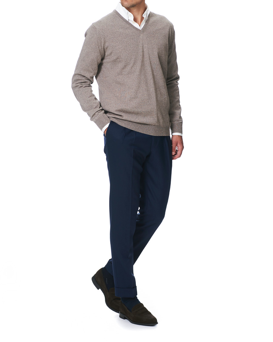 Homme | Pulls Et Tricots | Stenströms | Merino V- Neck Pullover Mud Brown