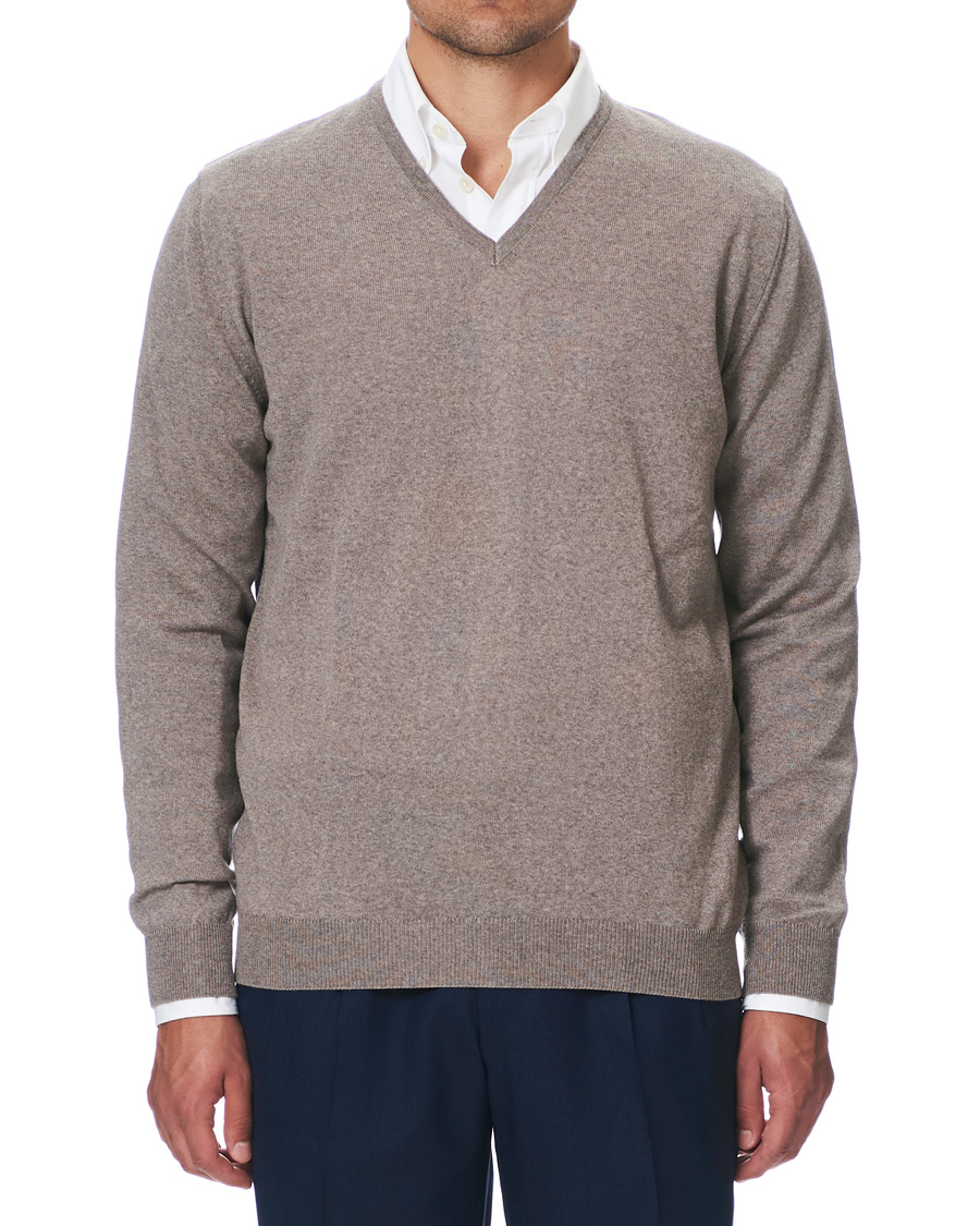 Homme | Pulls Et Tricots | Stenströms | Merino V- Neck Pullover Mud Brown