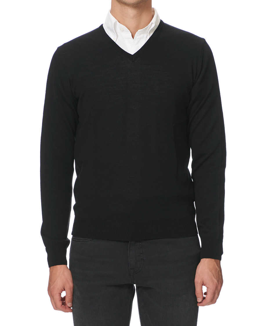 Homme | Pulls Et Tricots | Stenströms | Merino V- Neck Pullover Black