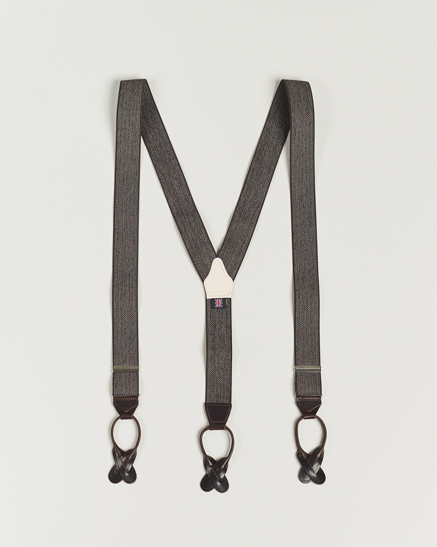 Heren | Albert Thurston Elastic Herringbone Braces 35mm Brown | Albert Thurston | Elastic Herringbone Braces 35mm Brown
