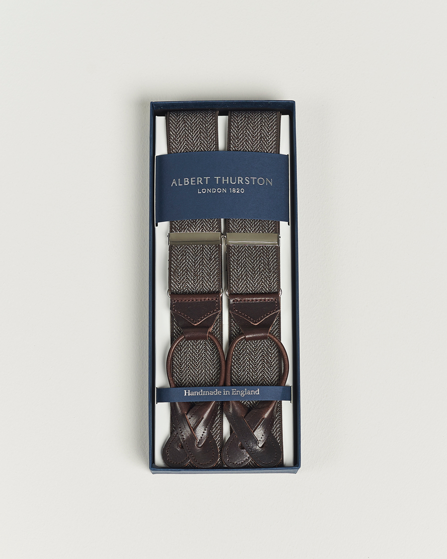 Heren | Albert Thurston Elastic Herringbone Braces 35mm Brown | Albert Thurston | Elastic Herringbone Braces 35mm Brown
