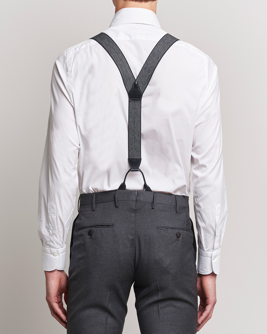 Heren | Albert Thurston Elastic Herringbone Braces 35mm Blue | Albert Thurston | Elastic Herringbone Braces 35mm Blue