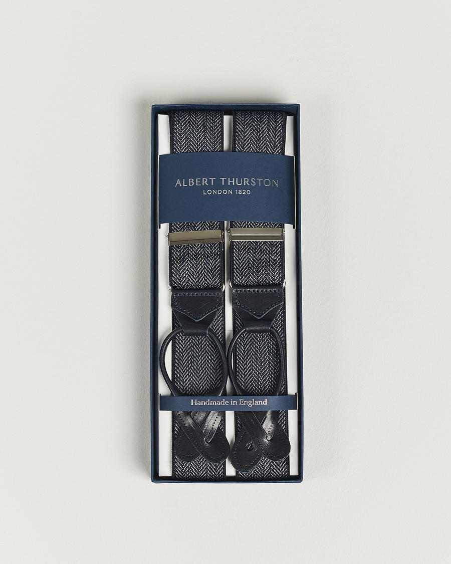 Heren | Albert Thurston Elastic Herringbone Braces 35mm Blue | Albert Thurston | Elastic Herringbone Braces 35mm Blue