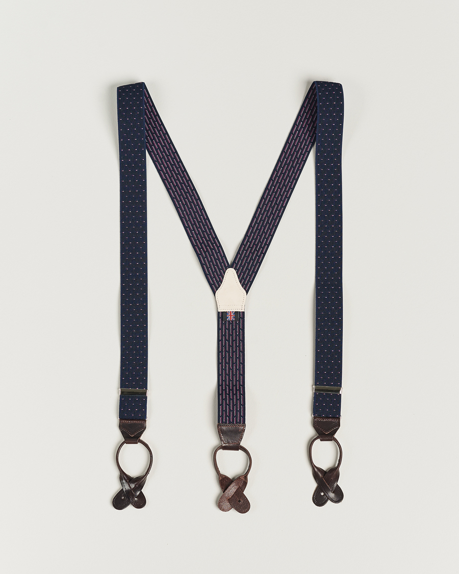 Heren | Albert Thurston Elastic Dot Braces 35mm Blue | Albert Thurston | Elastic Dot Braces 35mm Blue