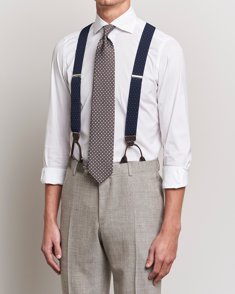 Heren | Albert Thurston Elastic Dot Braces 35mm Blue | Albert Thurston | Elastic Dot Braces 35mm Blue