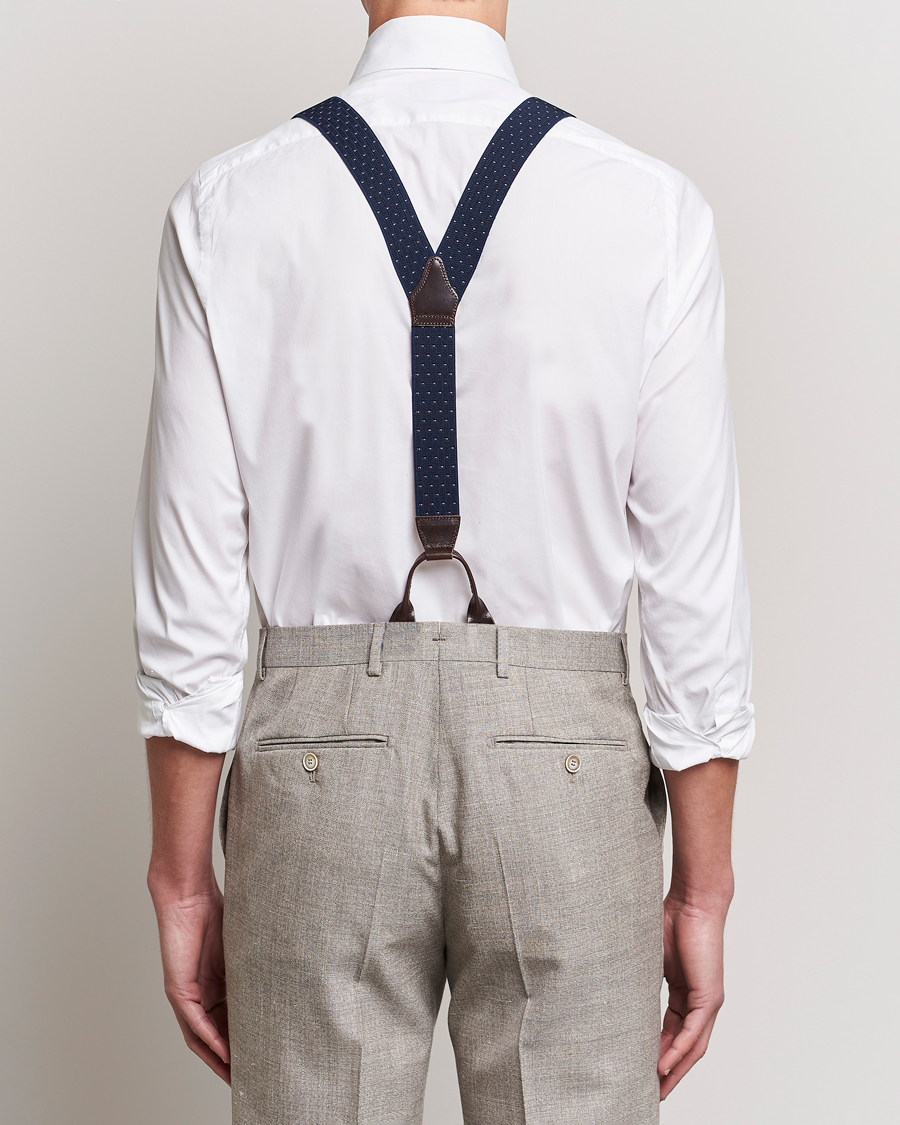 Heren | Albert Thurston Elastic Dot Braces 35mm Blue | Albert Thurston | Elastic Dot Braces 35mm Blue