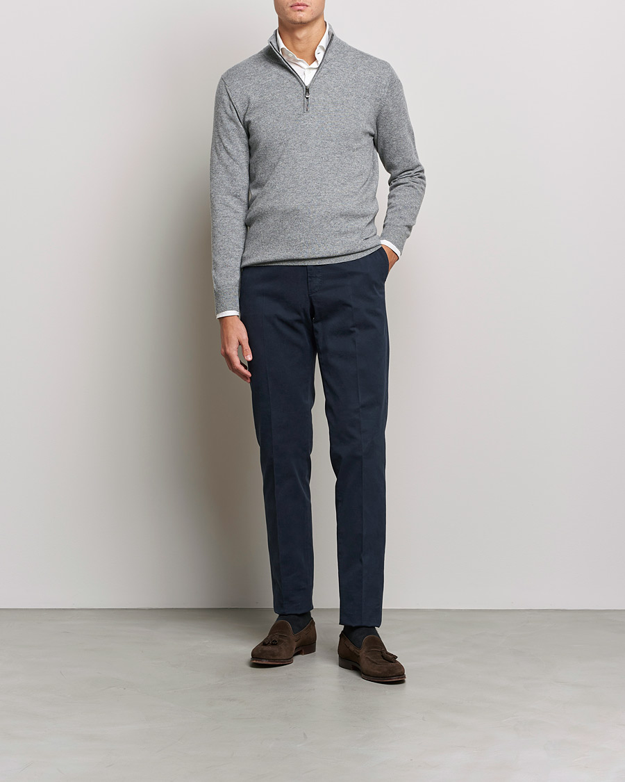 Heren | Truien | Piacenza Cashmere | Cashmere Half Zip Sweater Light Grey
