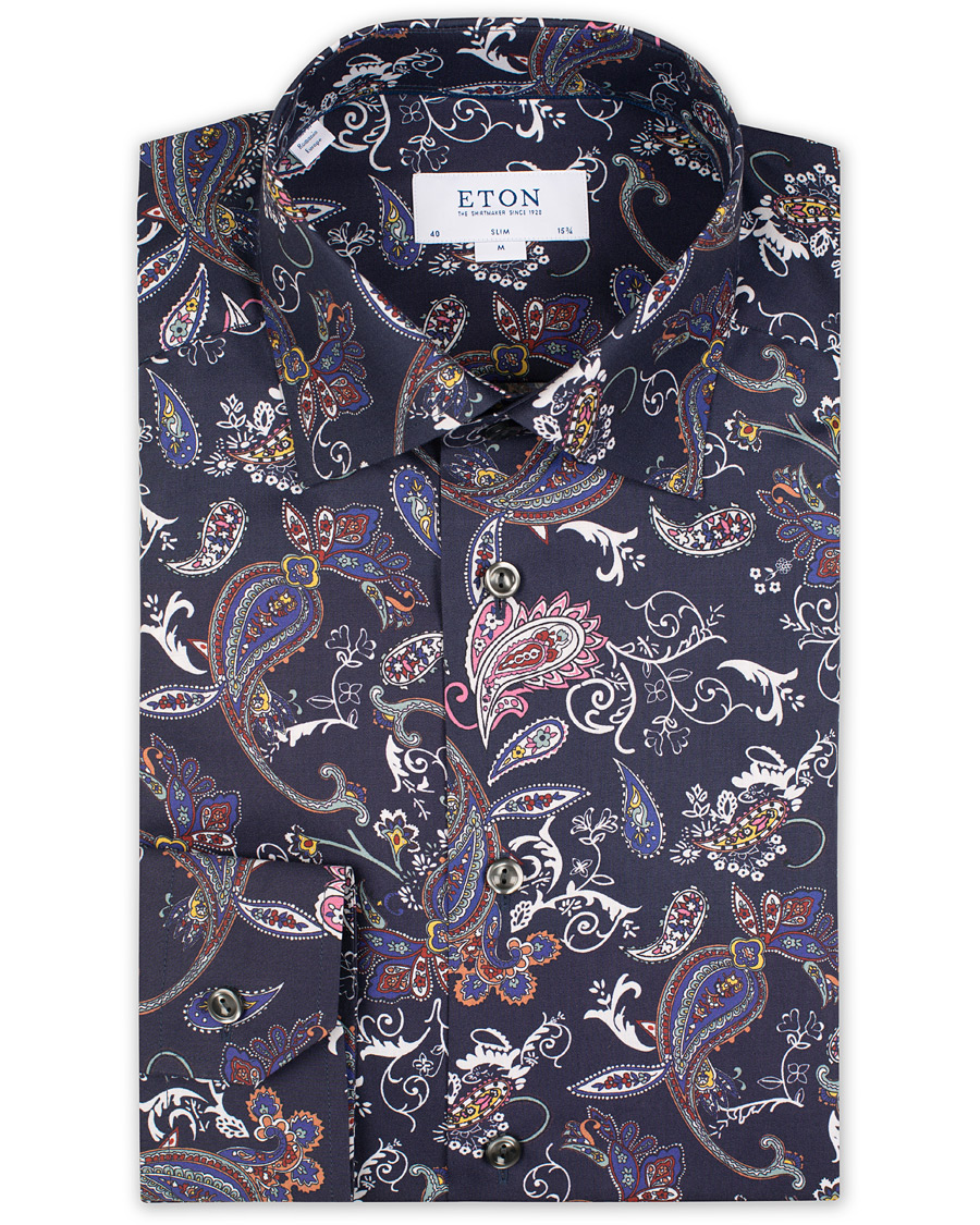 Heren | Overhemden | Eton | Slim Fit Printed Paisley Shirt Navy
