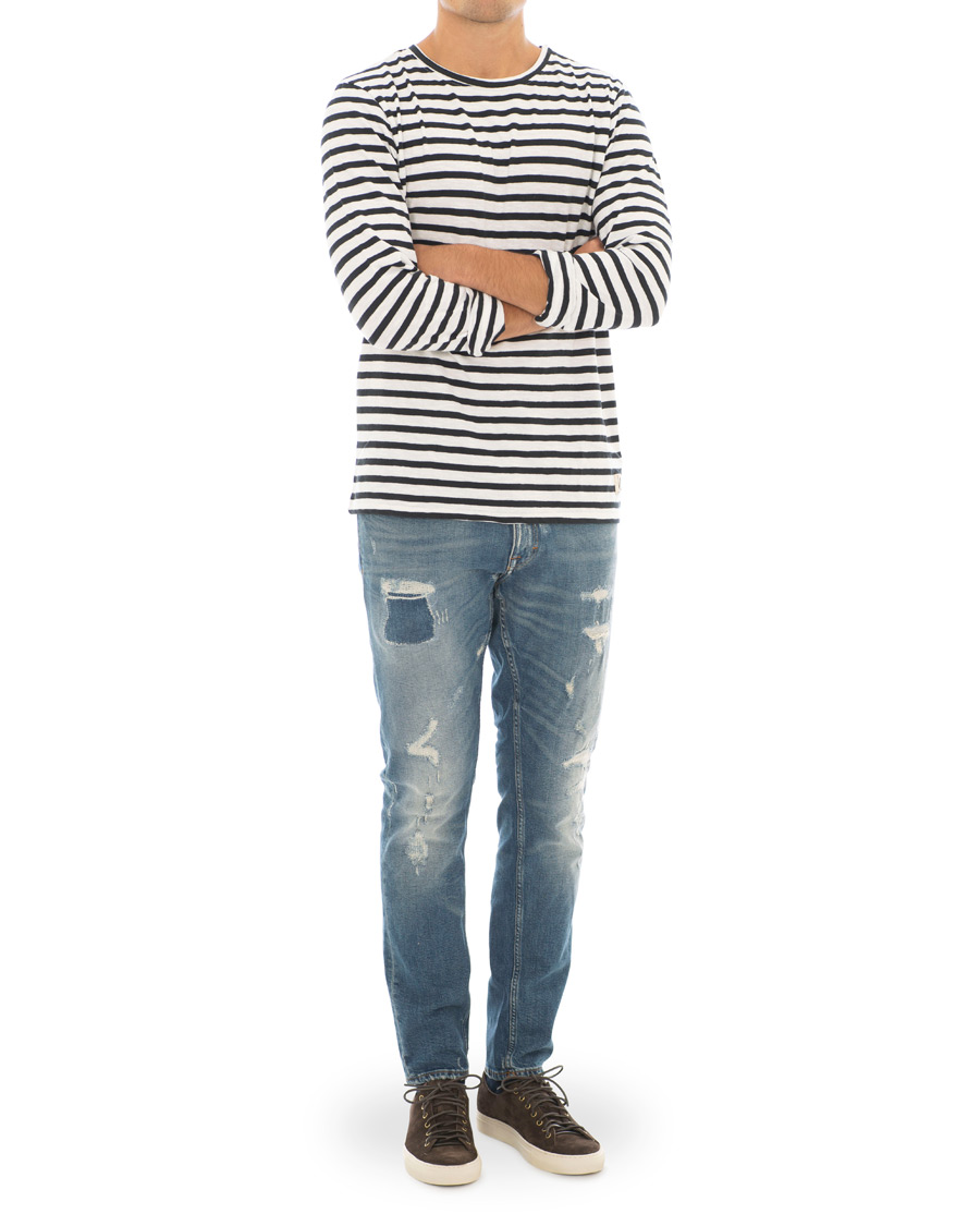 Homme | T-shirts | Nudie Jeans | Orvar Stripe Crew Neck Off White