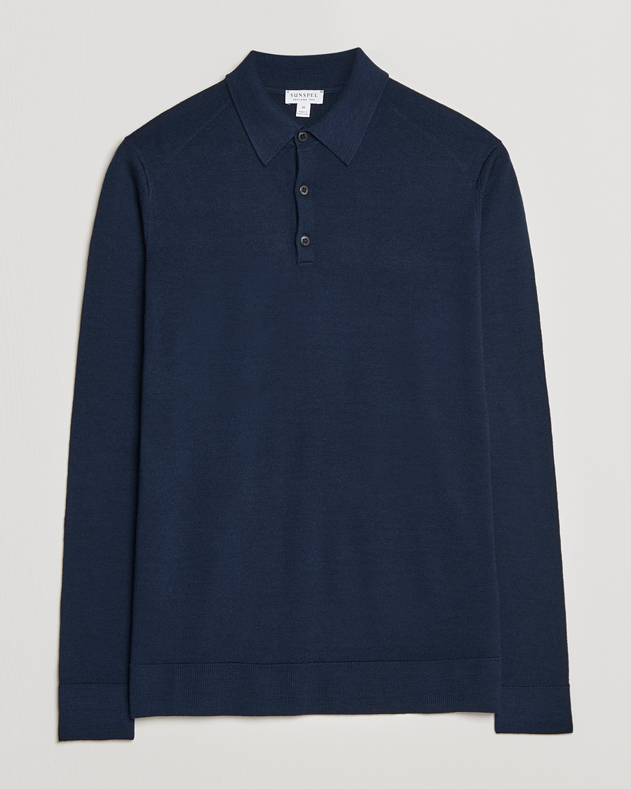 Homme | Pulls Et Tricots | Sunspel | Long Sleeve Polo Navy