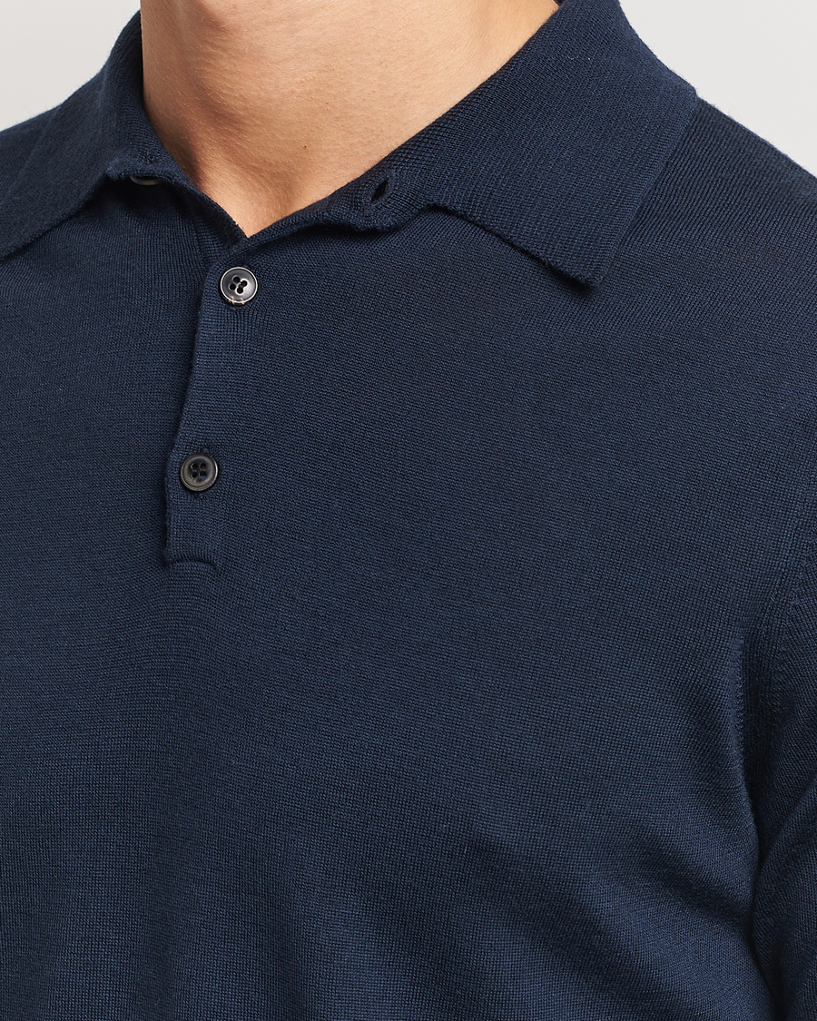Homme | Pulls Et Tricots | Sunspel | Long Sleeve Polo Navy