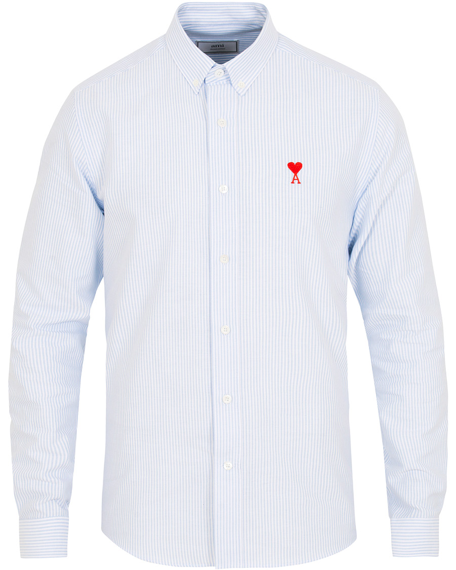 Heren | Overhemden | AMI | Striped Oxford Shirt White/Blue