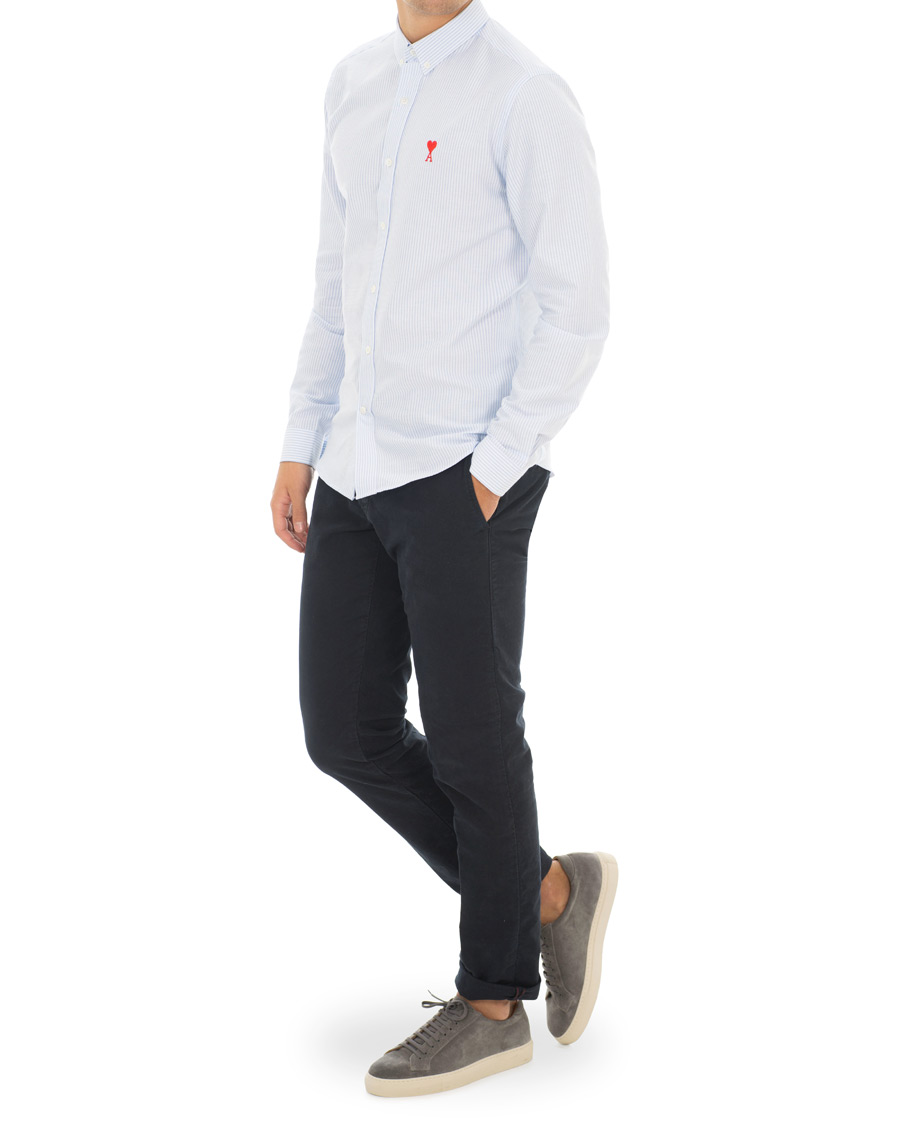Heren | Overhemden | AMI | Striped Oxford Shirt White/Blue