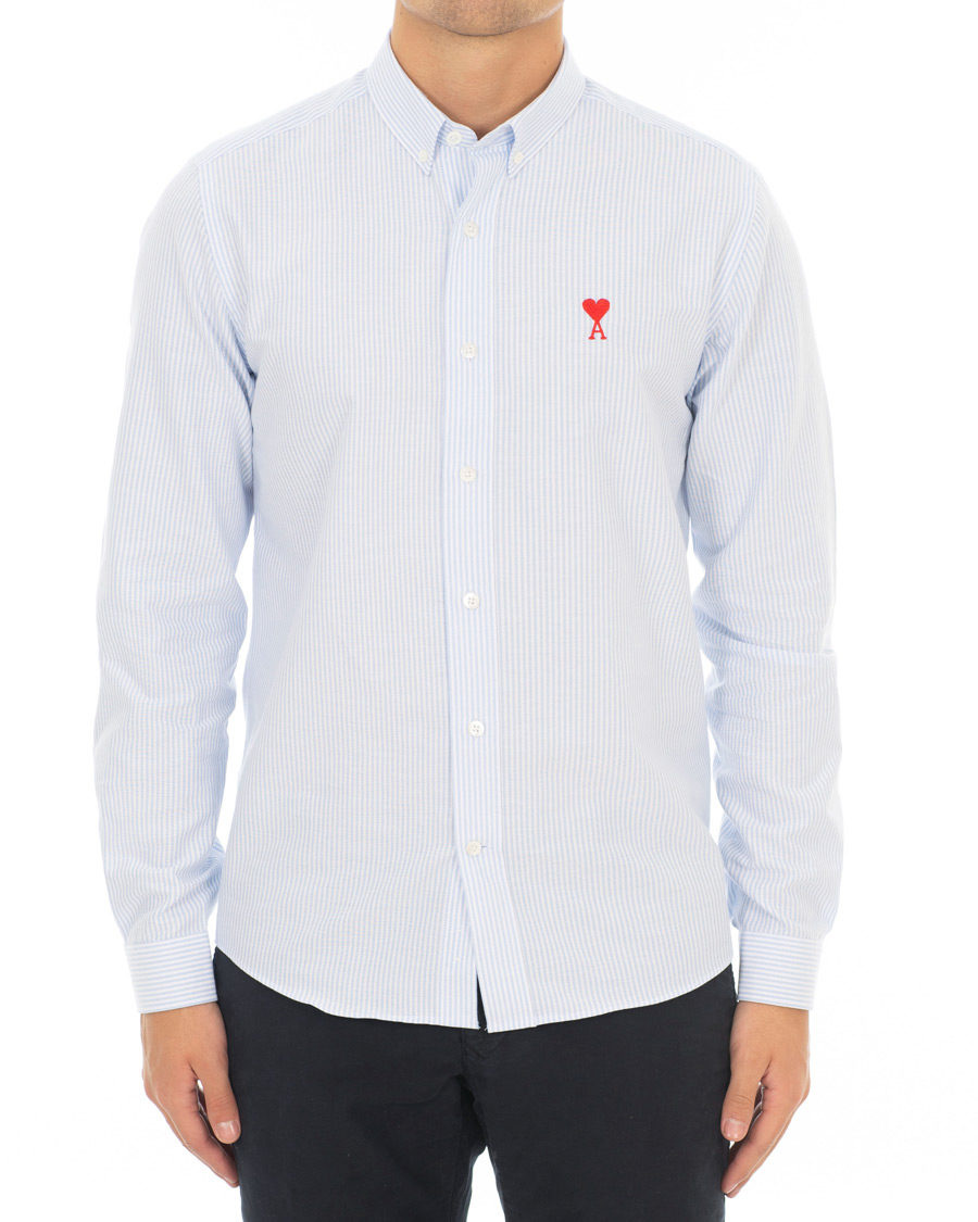 Heren | Overhemden | AMI | Striped Oxford Shirt White/Blue