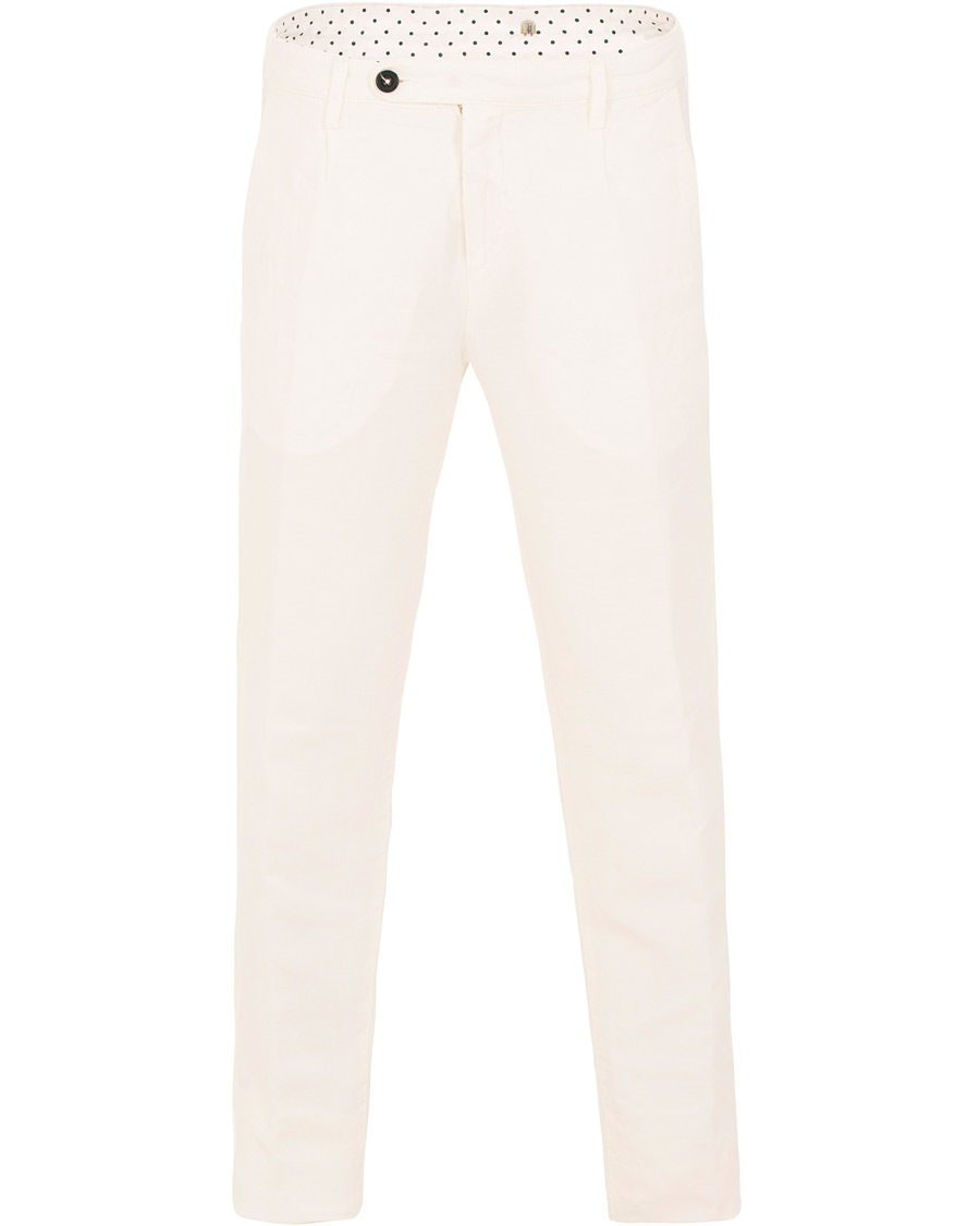 Homme | Pantalons | Massimo Alba | Ionio Micro Herringbone Cotton/Linen Trousers Off White