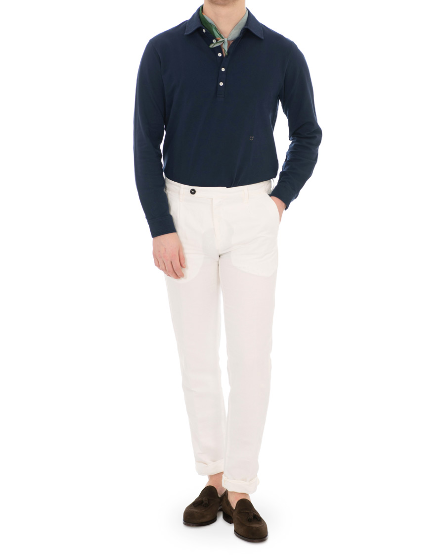 Homme | Pantalons | Massimo Alba | Ionio Micro Herringbone Cotton/Linen Trousers Off White
