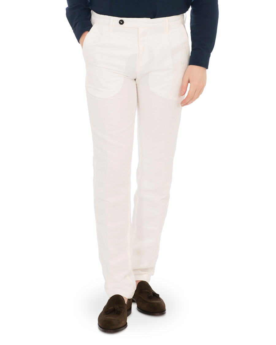 Homme | Pantalons | Massimo Alba | Ionio Micro Herringbone Cotton/Linen Trousers Off White