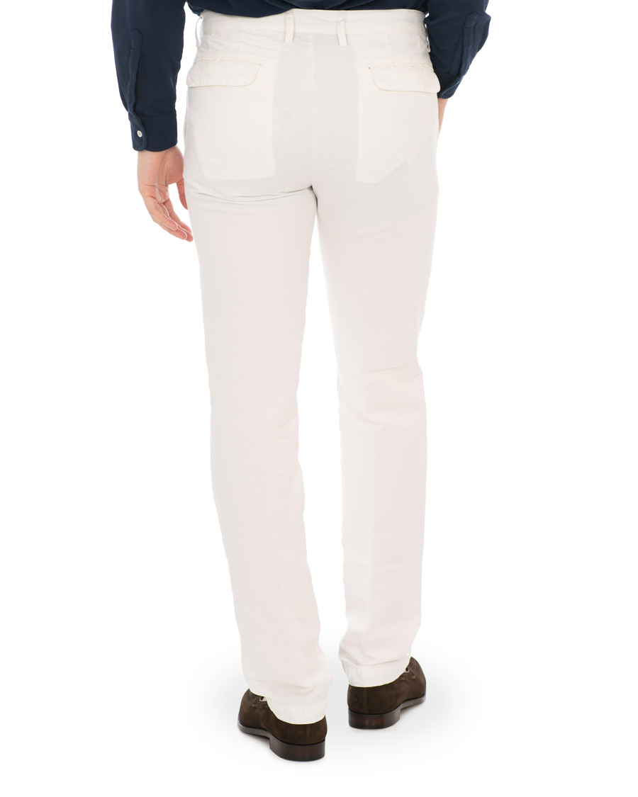 Homme | Pantalons | Massimo Alba | Ionio Micro Herringbone Cotton/Linen Trousers Off White