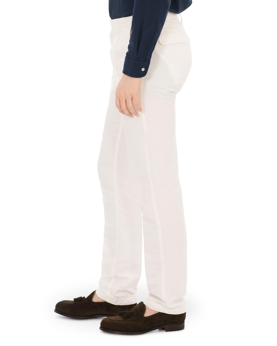 Homme | Pantalons | Massimo Alba | Ionio Micro Herringbone Cotton/Linen Trousers Off White