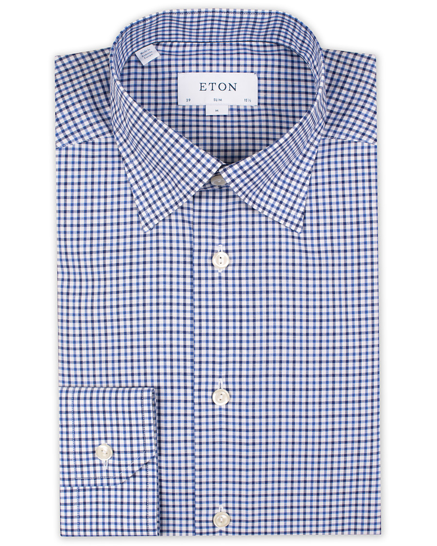 Heren | Overhemden | Eton | Slim Fit Micro Check Cut Away Shirt White/Blue