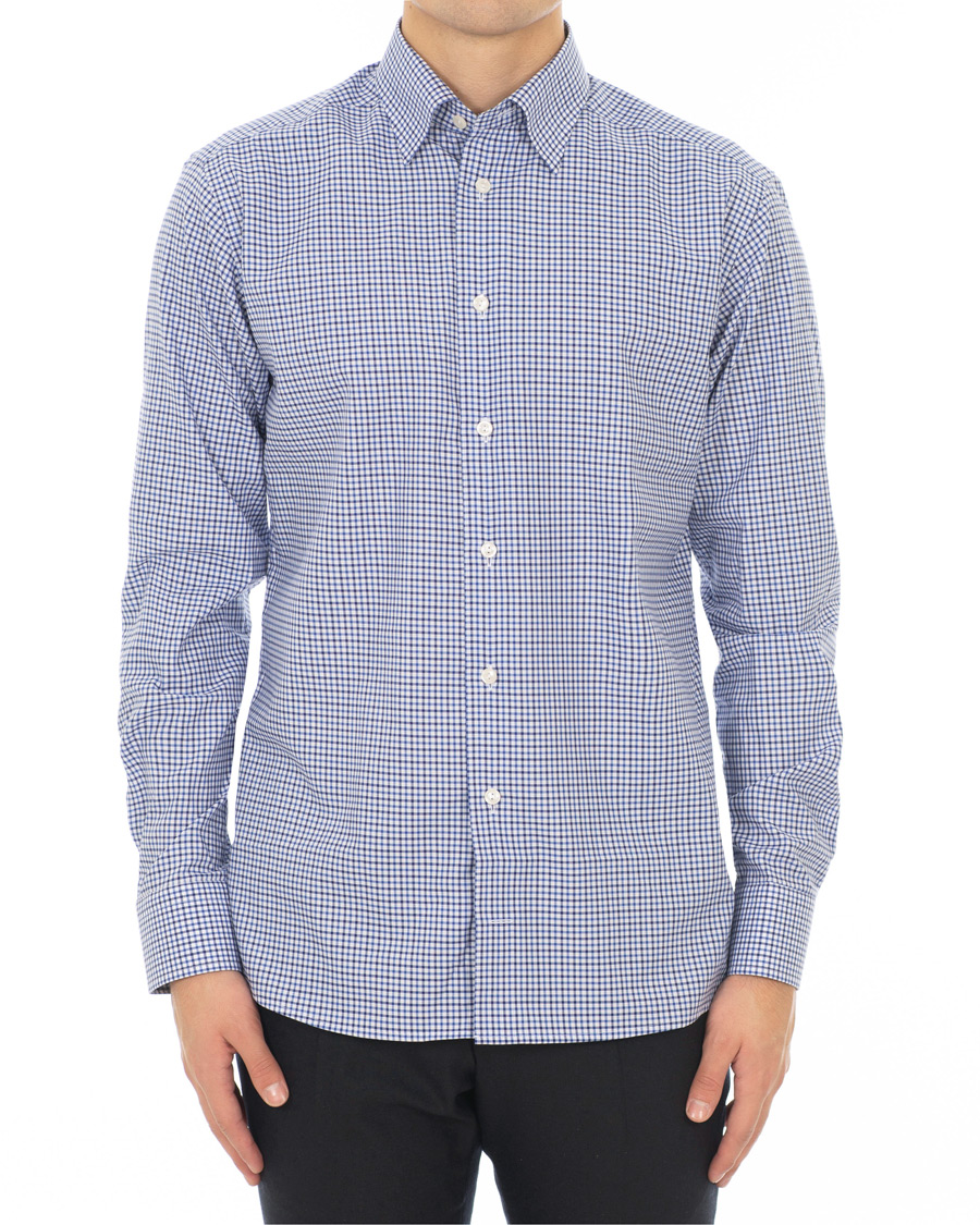 Heren | Overhemden | Eton | Slim Fit Micro Check Cut Away Shirt White/Blue