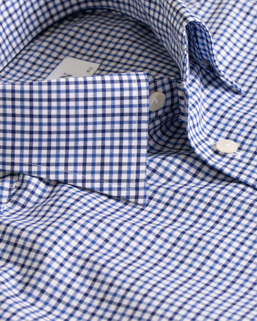 Heren | Overhemden | Eton | Slim Fit Micro Check Cut Away Shirt White/Blue