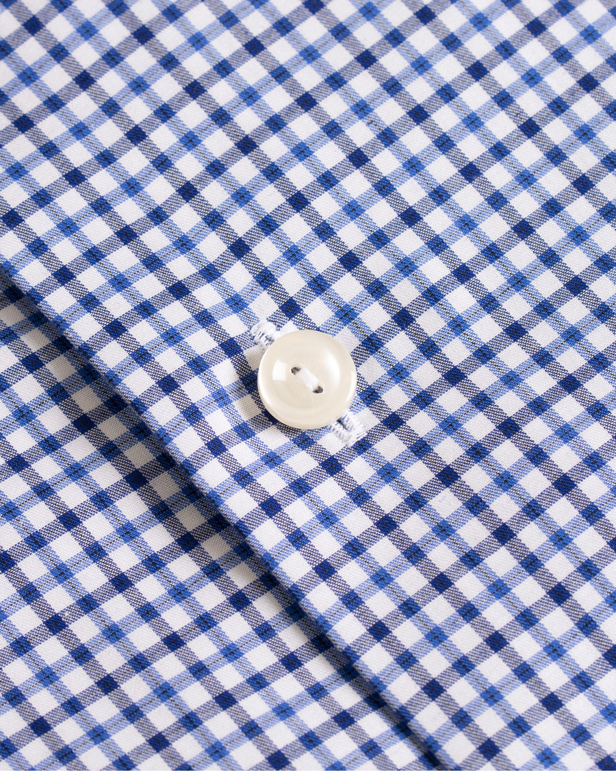Heren | Overhemden | Eton | Slim Fit Micro Check Cut Away Shirt White/Blue