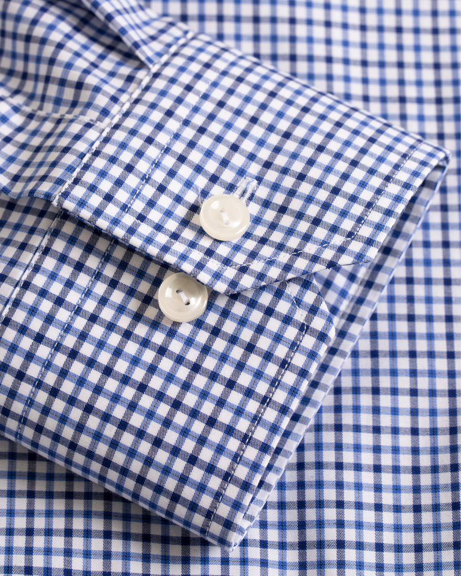Heren | Overhemden | Eton | Slim Fit Micro Check Cut Away Shirt White/Blue
