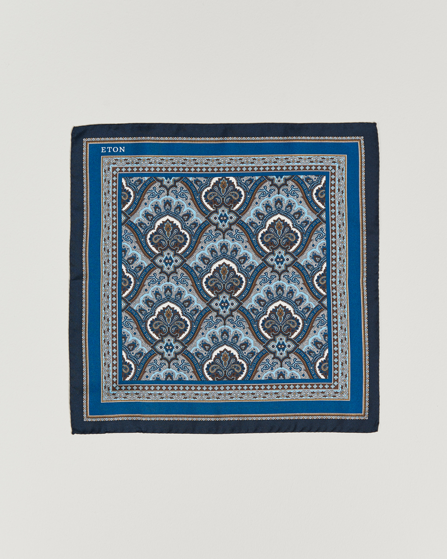 Heren | Pochets | Eton | Silk Paisley Print Pocket Square Blue