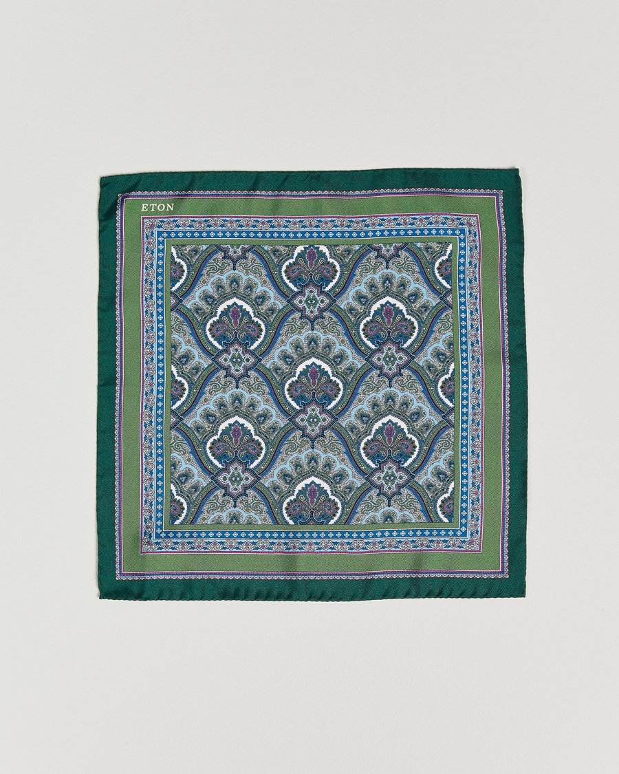 Homme | Pochettes De Costume | Eton | Silk Paisley Print Pocket Square Green