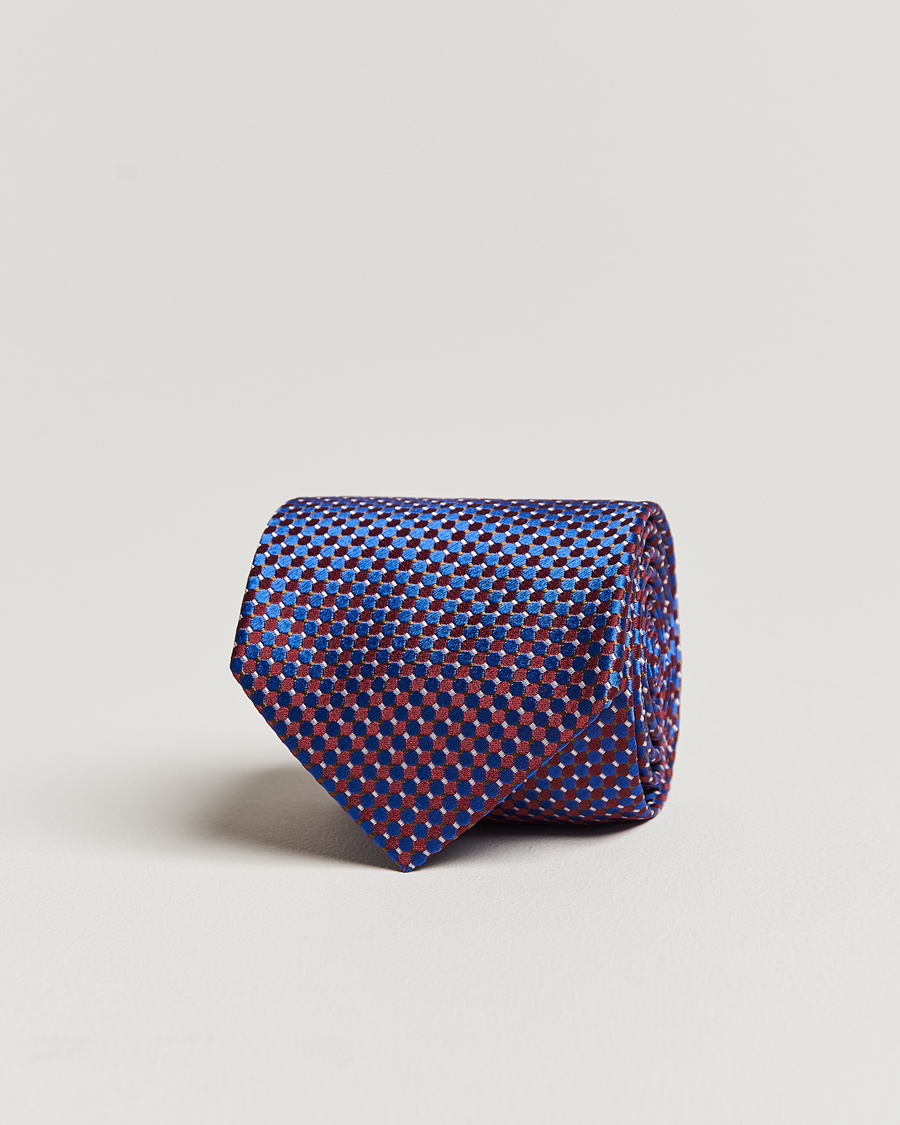 Homme | Eton Silk Geometric Weave Tie Blue/Red | Eton | Silk Geometric Weave Tie Blue/Red