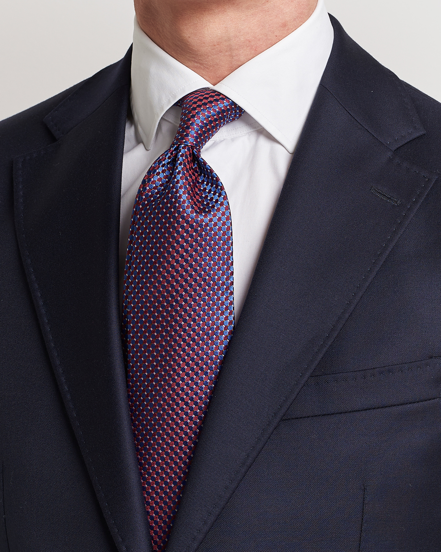 Homme | Eton Silk Geometric Weave Tie Blue/Red | Eton | Silk Geometric Weave Tie Blue/Red