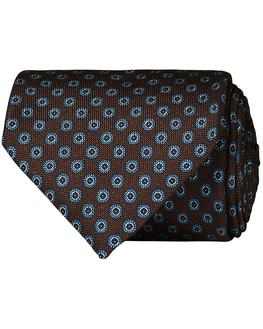 Homme | Eton Silk Geometric Print Tie Brown | Eton | Silk Geometric Print Tie Brown