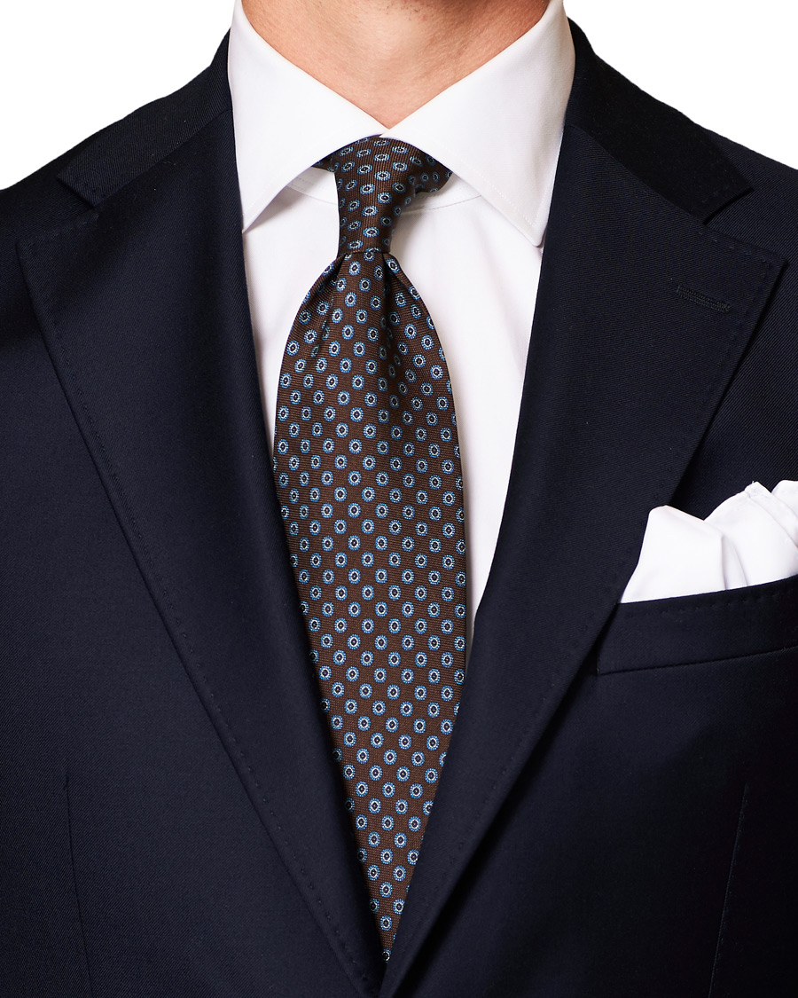 Homme | Eton Silk Geometric Print Tie Brown | Eton | Silk Geometric Print Tie Brown